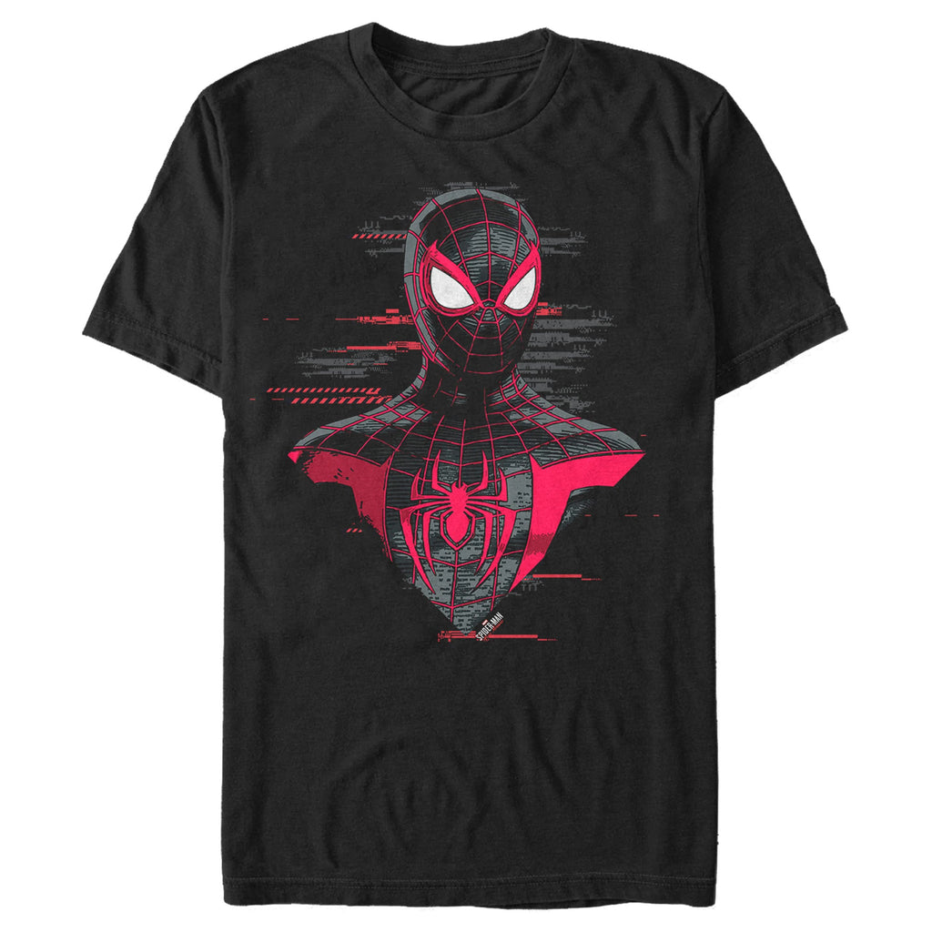 Official Marvel Miles Morales Spider-Man Black T-Shirt - Glitch Graphic