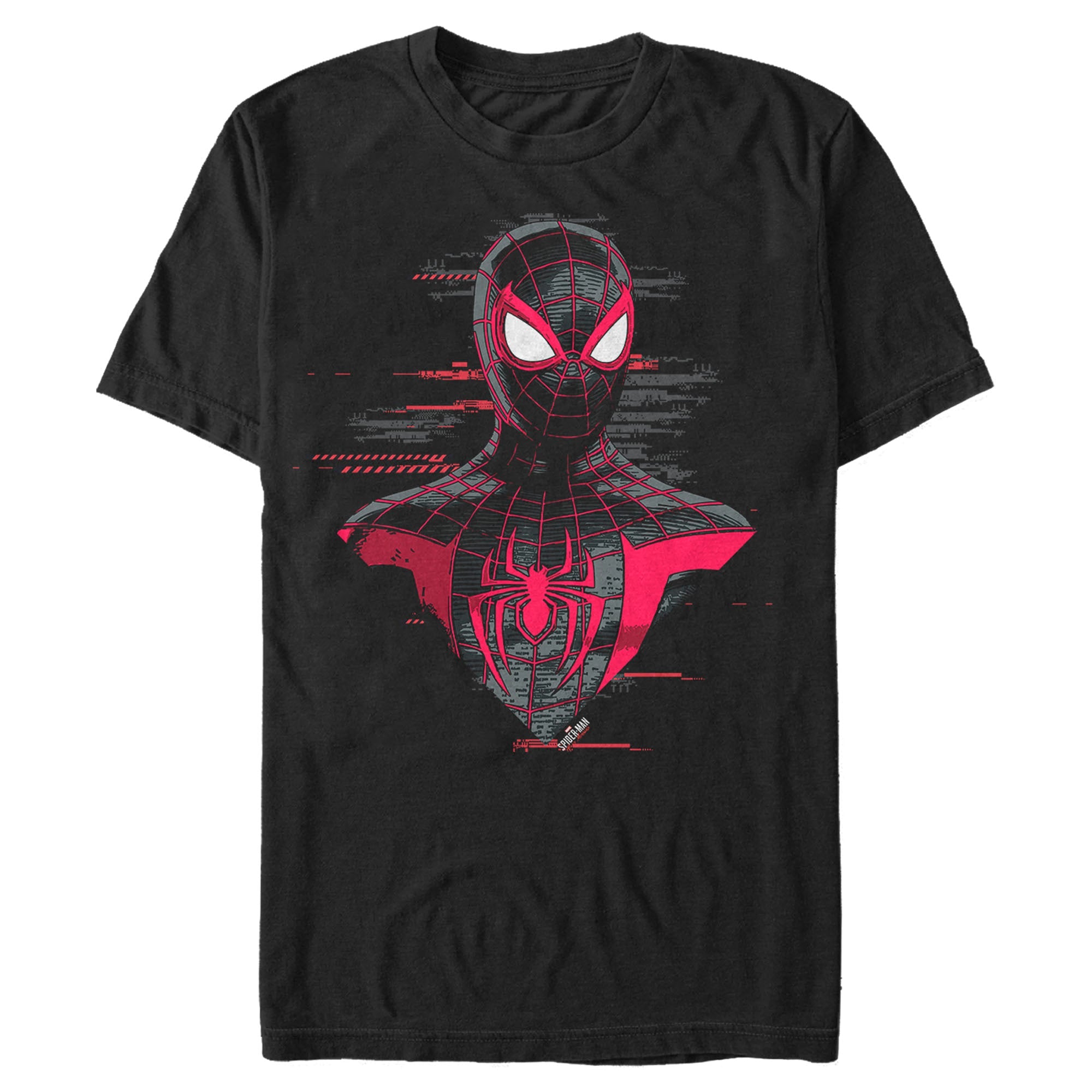Official Marvel Miles Morales Spider-Man Black T-Shirt - Glitch Graphic