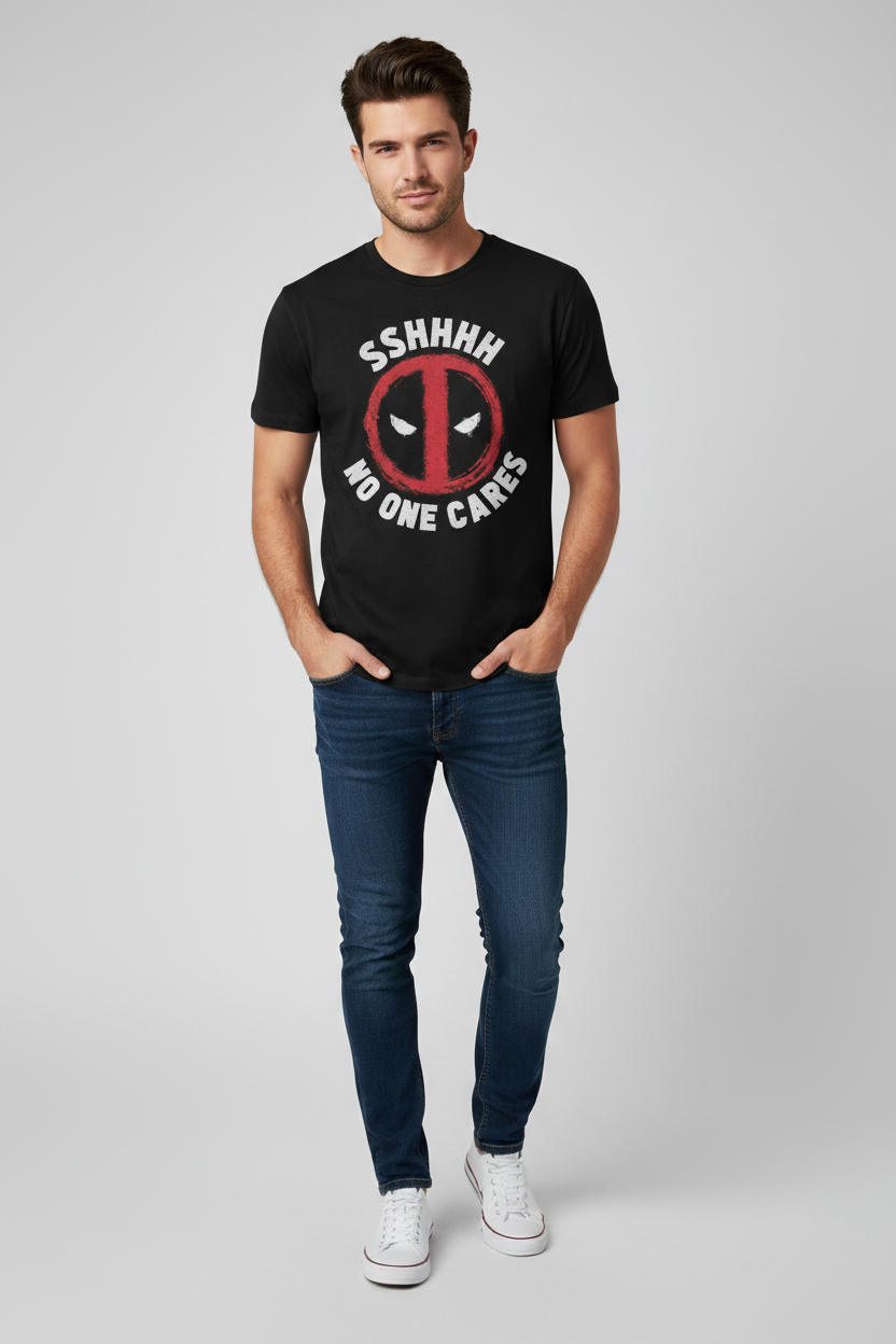 Official Licensed Marvel Deadpool “No One Cares” Men’s T-Shirt