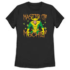 Official licensed Marvel Loki Mischief Glow women’s t-shirt featuring a bold God of Mischief inspired graphic.