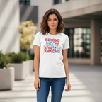 Official licensed Marvel Spider-Man Beyond Amazing women’s t-shirt featuring a bold multi-mask Spider-Man graphic.