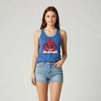 Official licensed Marvel Spider-Man Beyond Amazing Junior’s racerback tank top featuring a retro Spider-Man pose graphic.